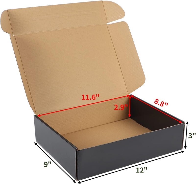 EXYGLO Shipping Cardboard Boxes for Small Business, Packing and Mailing, 12x9x3 - Pack of 20, Black - Image 2